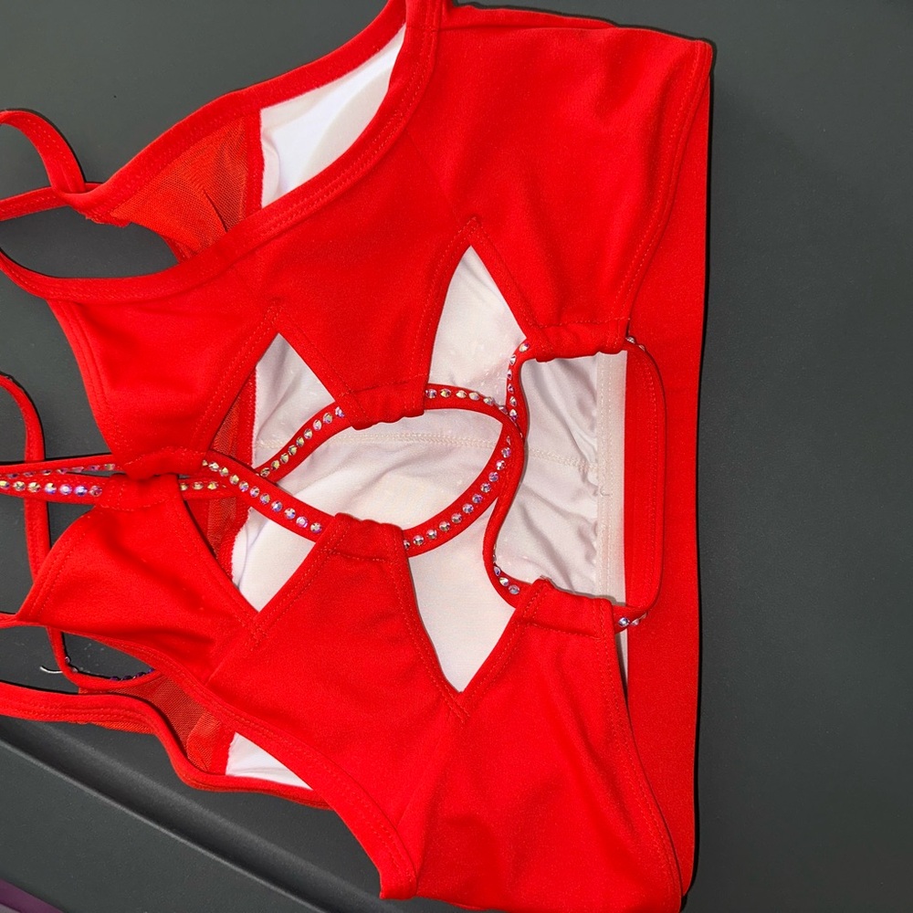 Rebel Athletic Red Rhinestone Sports Bra - Picture 2 of 4